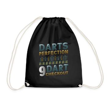 Dart Perfection, 9 Dart Checkout, Dart Spieler - Turnbeutel - Schwarz - Vorne