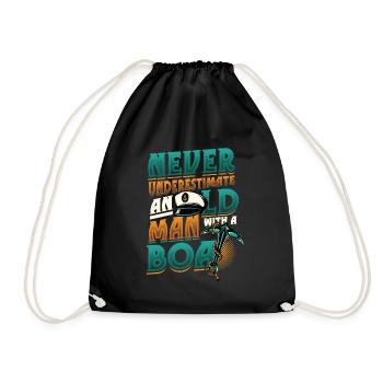 Never underestimate an old man with a boat - Drawstring Bag - black - Front