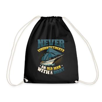 Never underestimate an old man with a boat - Drawstring Bag - black - Front