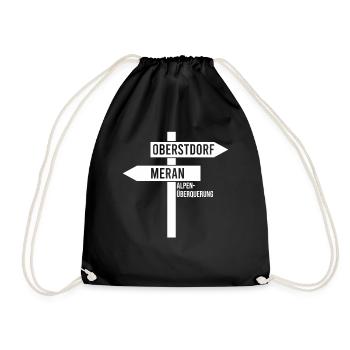 Crossing the Alps Oberstdorf Merano E5 long-distance hiking trail - Drawstring Bag - black - Front