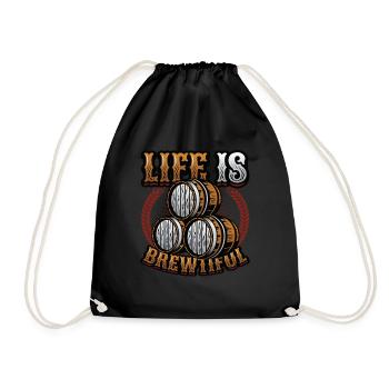 Life Is Brewtiful Craft Beer, Brewing, Brewmaster - Drawstring Bag - black - Front