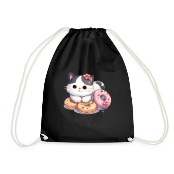 Kawaii Katze mit Donut - Turnbeutel - Schwarz - Vorne