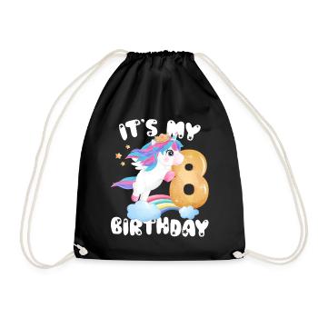 Its My Birthday Girl, Unicorn Birthday 8 Years - Drawstring Bag - black - Front