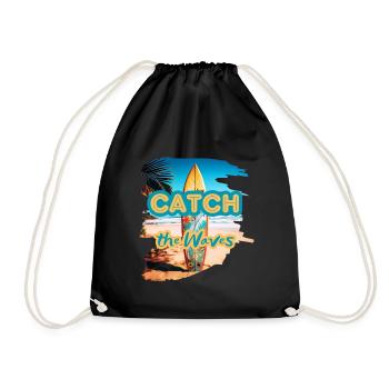 Catch the Waves - for surfing lovers | surfboard - Drawstring Bag - black - Front