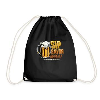 Bierverkostung, Sip Savor Repeat, Bierliebhaber - Turnbeutel - Schwarz - Vorne