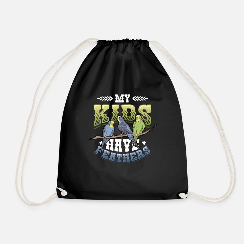 My children have feathers, budgie, bird - Drawstring Bag - black