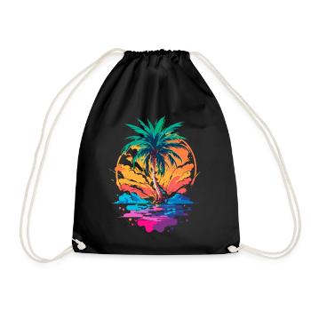 Palm tree in front of sunset | Tropical Paradise - Drawstring Bag - black - Front