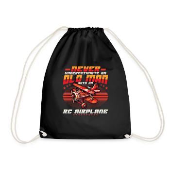 Old man with model airplane - Drawstring Bag - black - Front