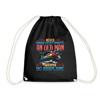 Old man with model airplane - Drawstring Bag - black - Front