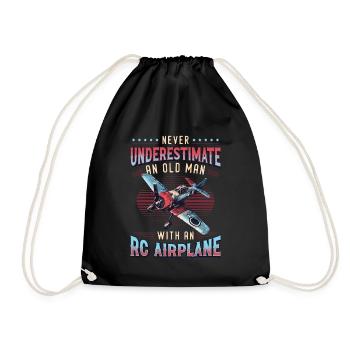 Old man with model airplane - Drawstring Bag - black - Front