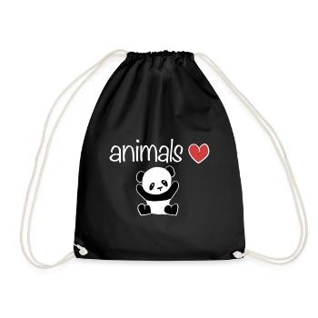 animals heart animal love text panda - Drawstring Bag - black - Front