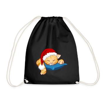 Sleepy Christmas Cat - Drawstring Bag - black - Front