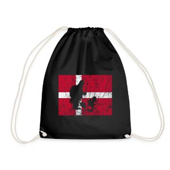 Denmark Danish Flag Dannebrog Silhouette - Drawstring Bag - black - Front