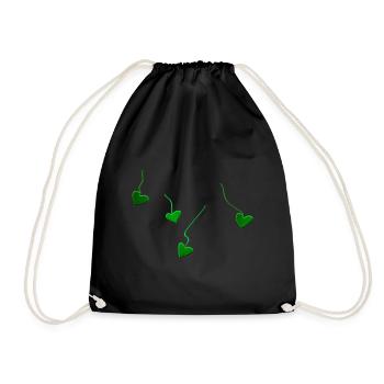 green hearts glitter lines - Drawstring Bag - black - Front