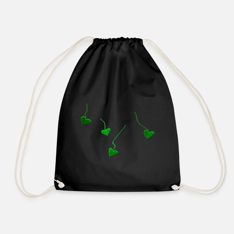green hearts glitter lines - Drawstring Bag - black