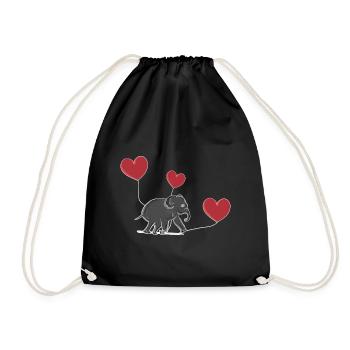elephant balloon heart animal symbol - Drawstring Bag - black - Front