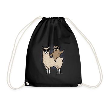 Llama and sloth gift sloth - Drawstring Bag - black - Front