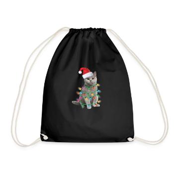 Meowy Christmas Cat Christmas Santa Hat - Drawstring Bag - black - Front