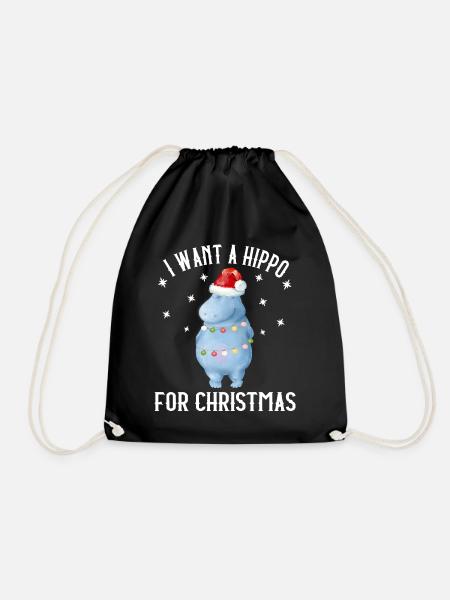I want a Hippo for Christmas Nilpferd Xmas - Turnbeutel - Schwarz