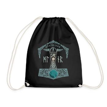 Thor Hammer Mjölnir Walhalla Viking Men - Drawstring Bag - black - Front