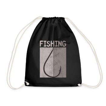 Angelhaken Angler Fischer Hobby Liebhaber Geschenk - Turnbeutel - Schwarz - Vorne