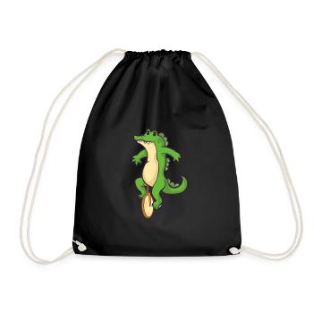 Einrad Krokodil Alligator Kinder Zirkus Geschenk - Turnbeutel - Schwarz - Vorne