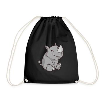 Chibi Comic Rhino Kawaii Cute Gift - Drawstring Bag - black - Front