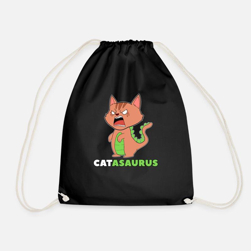 Cat Bengal Catasaurus T-Rex funny gift - Drawstring Bag - black