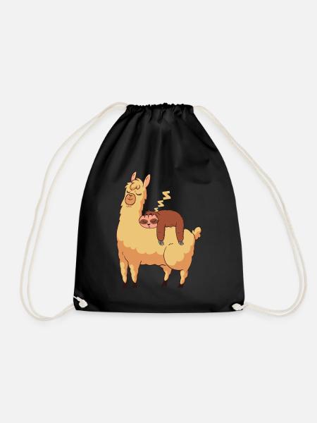 Faultier Lama Lustig Süß Faul Alpaka Geschenk - Turnbeutel - Schwarz