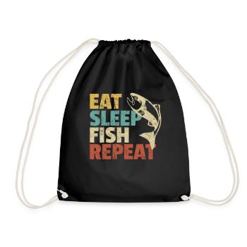 Retro Fishing Gift - Eat Sleep FISH Repeat - Drawstring Bag - black - Front