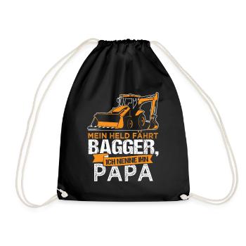 Bagger Bauarbeiter Baumeister Papa Vater Geschenk - Turnbeutel - Schwarz - Vorne