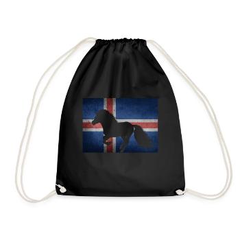 Icelandic horse flag Iceland rider gift idea - Drawstring Bag - black - Front