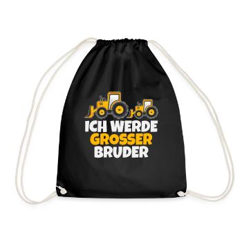 Traktor Bruder Trecker Baby Geschwister Geschenk - Turnbeutel - Schwarz - Vorne