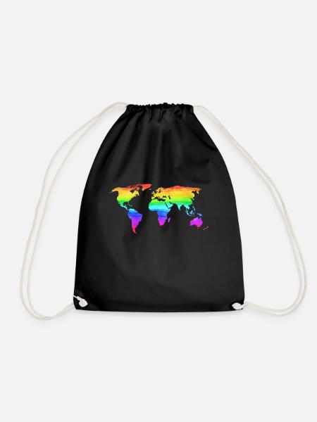 Weltkarte Bunt Regenbogenfarben Farbig - Turnbeutel - Schwarz