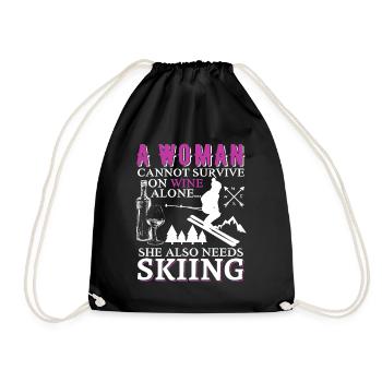 Can't Survive On Wine Alone Skiing Funny Quote - Turnbeutel - Schwarz - Vorne