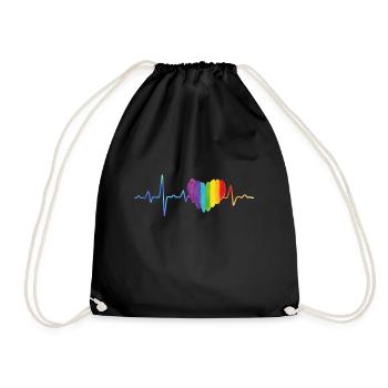 Pride Herzschlag gay Regenbogen Herz - Turnbeutel - Schwarz - Vorne