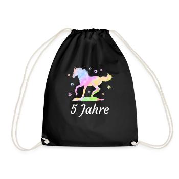 Geburtstag 5 Jahre Pferd Reiterin Mädchen Geschenk - Turnbeutel - Schwarz - Vorne