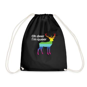 Oh Hirsch, ich bin queer - schwuler Stolz - Turnbeutel - Schwarz - Vorne