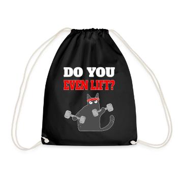 Funny, cool cat with a saying: Do You Even Lift? - Drawstring Bag - black - Front
