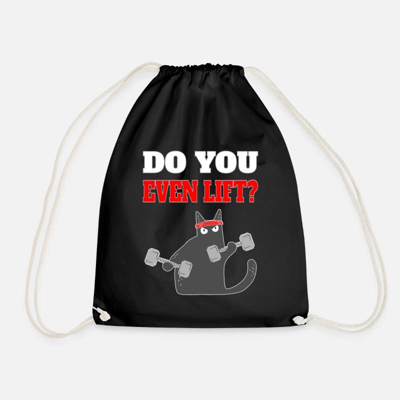Funny, cool cat with a saying: Do You Even Lift? - Drawstring Bag - black