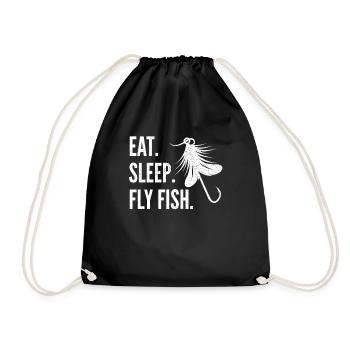 Essen Sie Schlaf Fliegenfisch - Vintage Fliegenfischen Design - Turnbeutel - Schwarz - Vorne