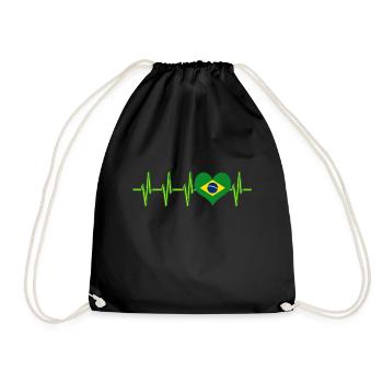 Brazil flag pulse heartbeat heart EKG country - Drawstring Bag - black - Front