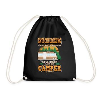 Lustig Wohnwagen Camper Campen Spruch Geschenk - Turnbeutel - Schwarz - Vorne