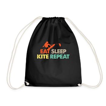 Kite Surfing Kiting Eating Repeat Fun Gift - Drawstring Bag - black - Front