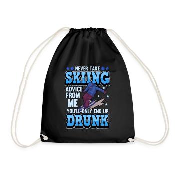 Funny ski skier mountains skiing saying gift - Drawstring Bag - black - Front