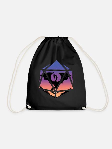Sunrise Dragon 20 Sided Die Tabletop RPG Roleplay - Drawstring Bag - black