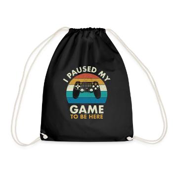 Vintage I Paused My Game Video Game Player - Drawstring Bag - black - Front