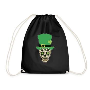 St Patrick's Day Sugar Skull Calavera - Drawstring Bag - black - Front