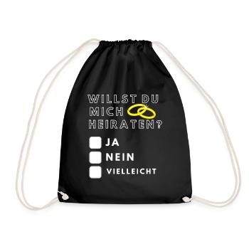 Willst du mich Heiraten? Heiratsantrag Shirt Gift - Turnbeutel - Schwarz - Vorne