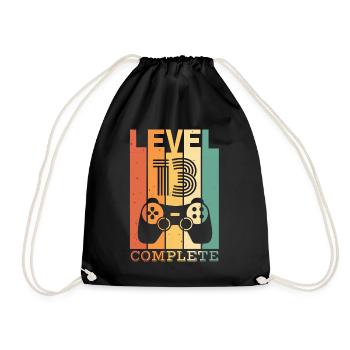 Kids Level 13 Years Birthday Shirt Gamer Shirt - Drawstring Bag - black - Front